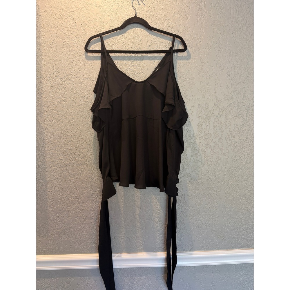 Nasty Gal Womens Black Cold Shoulder Ruffle Blouse Tie Cuff XS